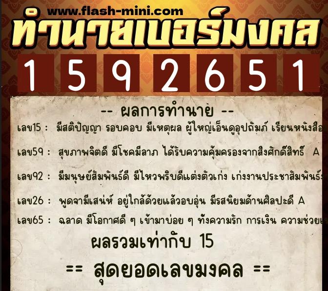 ทำนายเบอร์มงคล 0XX-1592651  ทำนายเบอร์มงคล หมายเลข 060-159265 