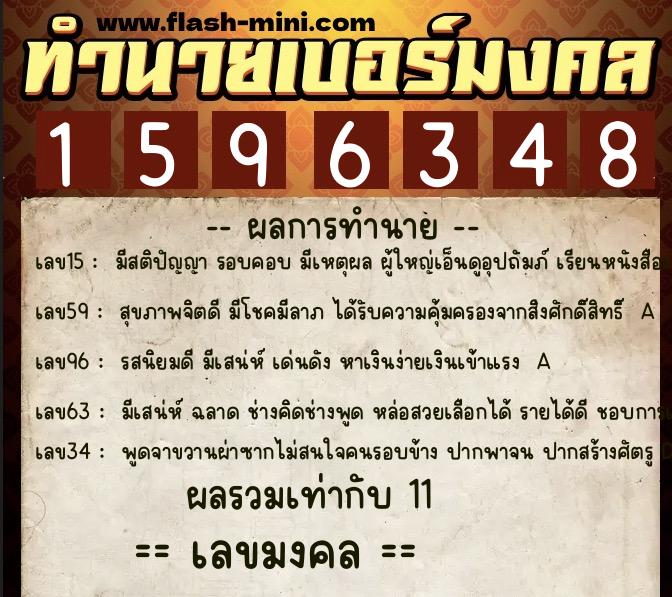 ทำนายเบอร์มงคล 0XX-1596348  ทำนายเบอร์มงคล หมายเลข 086-159634 