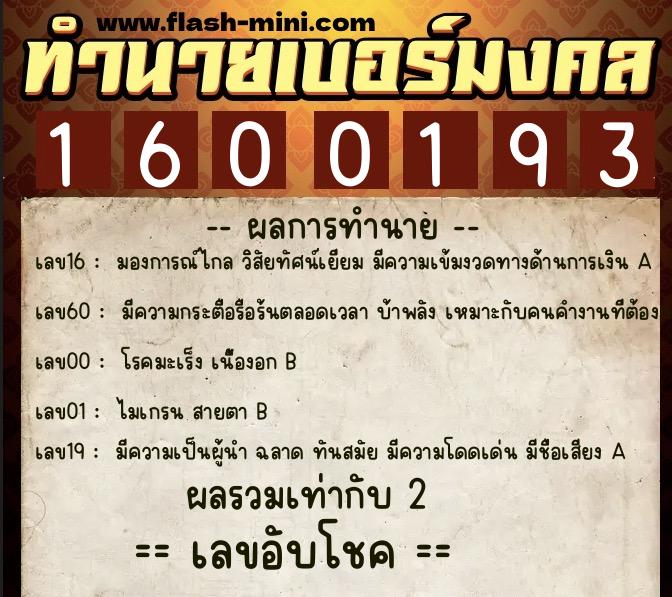 ทำนายเบอร์มงคล 0XX-1600193 ทำนายเบอร์มงคล หมายเลข 067-160019 ทำนายเบอร์มงคล 0XX-1600193 ทำนายเบอร์มงคล หมายเลข 067-160019