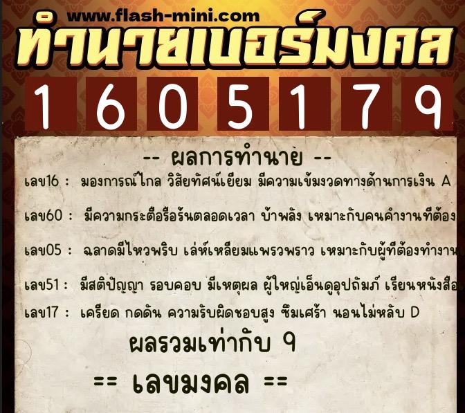 ทำนายเบอร์มงคล 0XX-1605179  ทำนายเบอร์มงคล หมายเลข 097-160517 