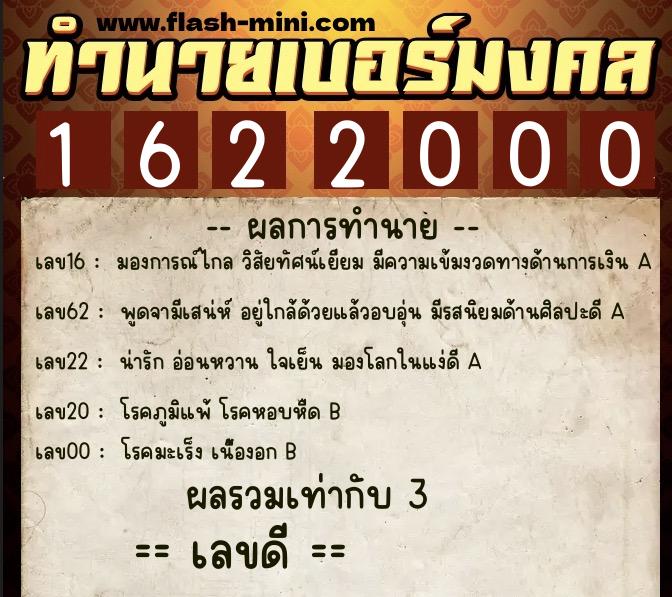 ทำนายเบอร์มงคล 0XX-1622000 ทำนายเบอร์มงคล หมายเลข 083-162200 ทำนายเบอร์มงคล 0XX-1622000 ทำนายเบอร์มงคล หมายเลข 083-162200
