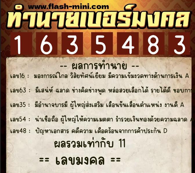 ทำนายเบอร์มงคล 0XX-1635483  ทำนายเบอร์มงคล หมายเลข 093-163548 