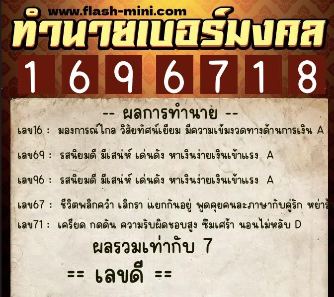 ทำนายเบอร์มงคล 0XX-1696718  ทำนายเบอร์มงคล หมายเลข 086-169671 