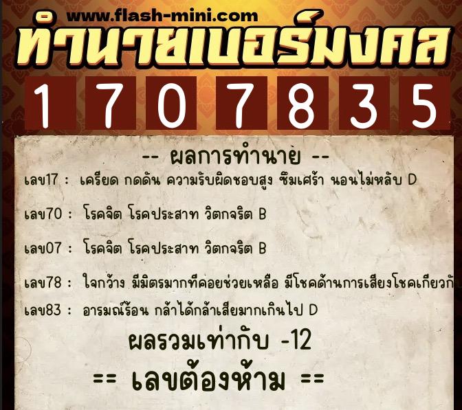 ทำนายเบอร์มงคล 0XX-1707835 ทำนายเบอร์มงคล หมายเลข 093-170783 ทำนายเบอร์มงคล 0XX-1707835 ทำนายเบอร์มงคล หมายเลข 093-170783