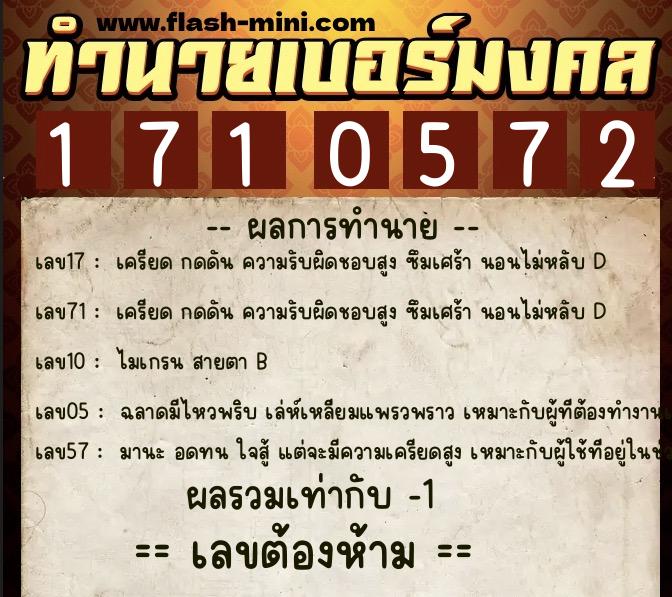 ทำนายเบอร์มงคล 0XX-1710572  ทำนายเบอร์มงคล หมายเลข 096-171057 