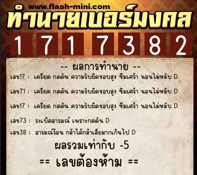 ทำนายเบอร์มงคล 0XX-1717382  ทำนายเบอร์มงคล หมายเลข 082-171738 