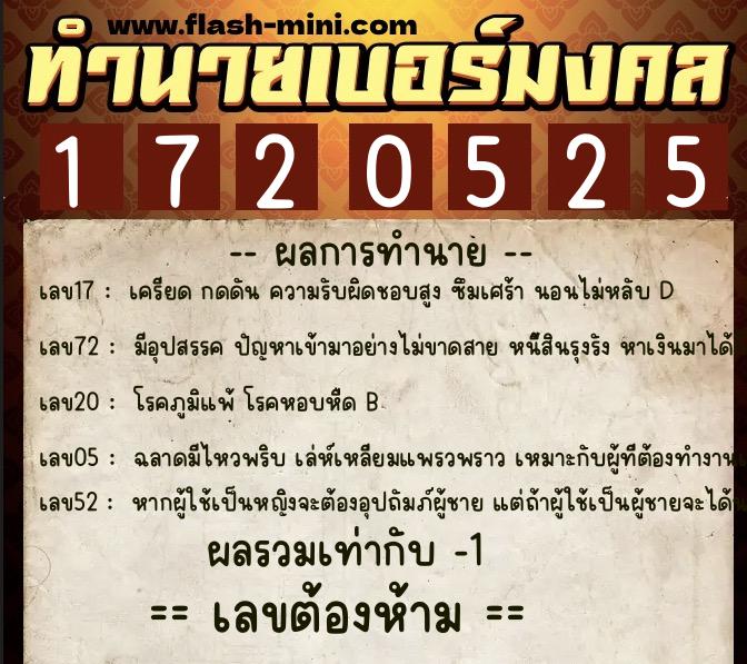 ทำนายเบอร์มงคล 0XX-1720525  ทำนายเบอร์มงคล หมายเลข 098-172052 