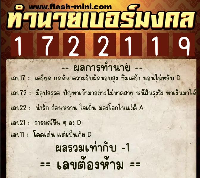 ทำนายเบอร์มงคล 0XX-1722119 ทำนายเบอร์มงคล หมายเลข 098-172211 ทำนายเบอร์มงคล 0XX-1722119 ทำนายเบอร์มงคล หมายเลข 098-172211