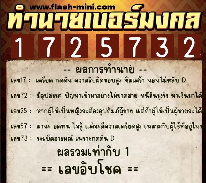 ทำนายเบอร์มงคล 0XX-1725732 ทำนายเบอร์มงคล หมายเลข 067-172573 ทำนายเบอร์มงคล 0XX-1725732 ทำนายเบอร์มงคล หมายเลข 067-172573