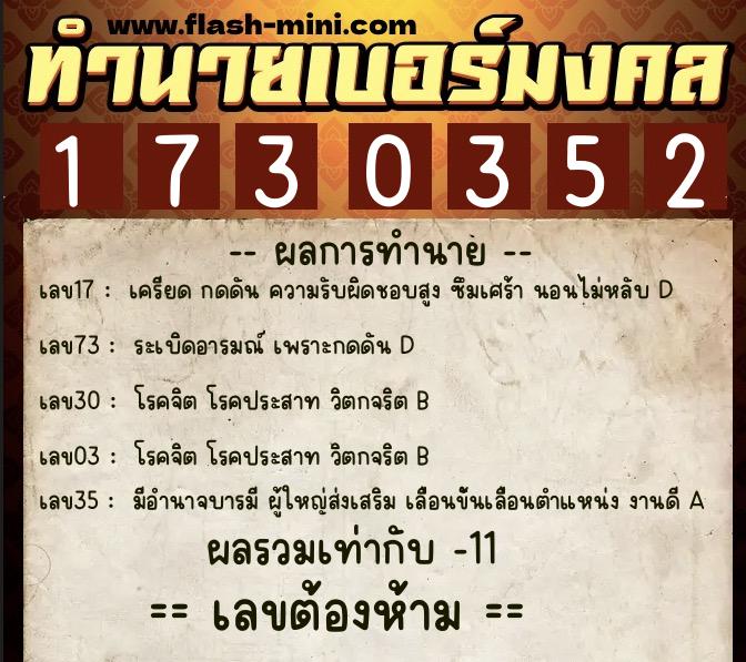 ทำนายเบอร์มงคล 0XX-1730352 ทำนายเบอร์มงคล หมายเลข 069-173035 ทำนายเบอร์มงคล 0XX-1730352 ทำนายเบอร์มงคล หมายเลข 069-173035