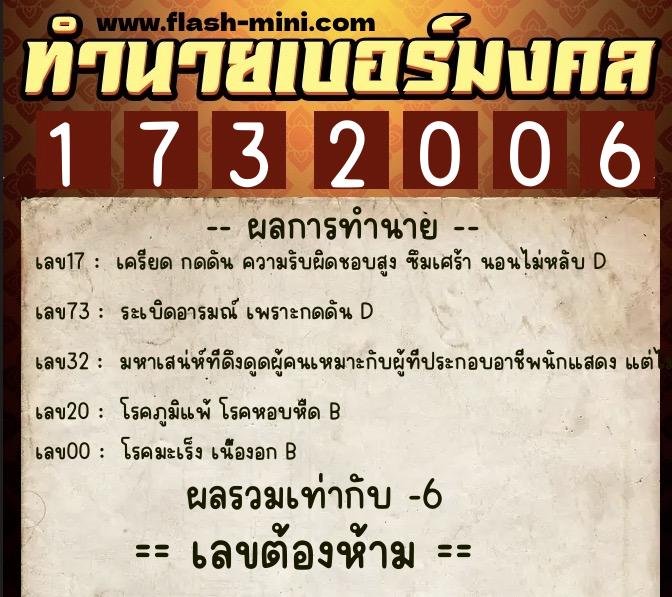 ทำนายเบอร์มงคล 0XX-1732006 ทำนายเบอร์มงคล หมายเลข 097-173200 ทำนายเบอร์มงคล 0XX-1732006 ทำนายเบอร์มงคล หมายเลข 097-173200