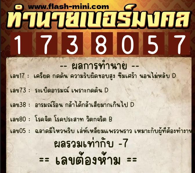 ทำนายเบอร์มงคล 0XX-1738057 ทำนายเบอร์มงคล หมายเลข 087-173805 ทำนายเบอร์มงคล 0XX-1738057 ทำนายเบอร์มงคล หมายเลข 087-173805