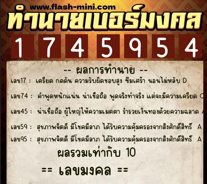 ทำนายเบอร์มงคล 0XX-1745954  ทำนายเบอร์มงคล หมายเลข 063-174595 