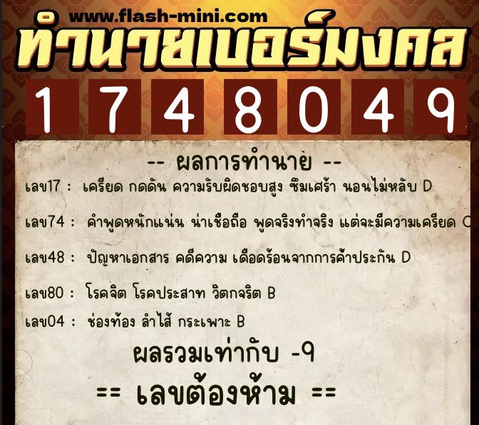 ทำนายเบอร์มงคล 0XX-1748049 ทำนายเบอร์มงคล หมายเลข 069-174804 ทำนายเบอร์มงคล 0XX-1748049 ทำนายเบอร์มงคล หมายเลข 069-174804