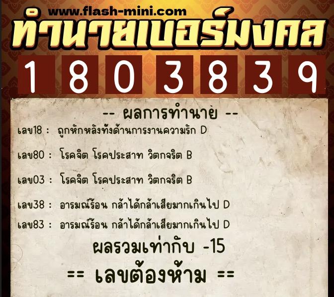 ทำนายเบอร์มงคล 0XX-1803839  ทำนายเบอร์มงคล หมายเลข 091-180383 