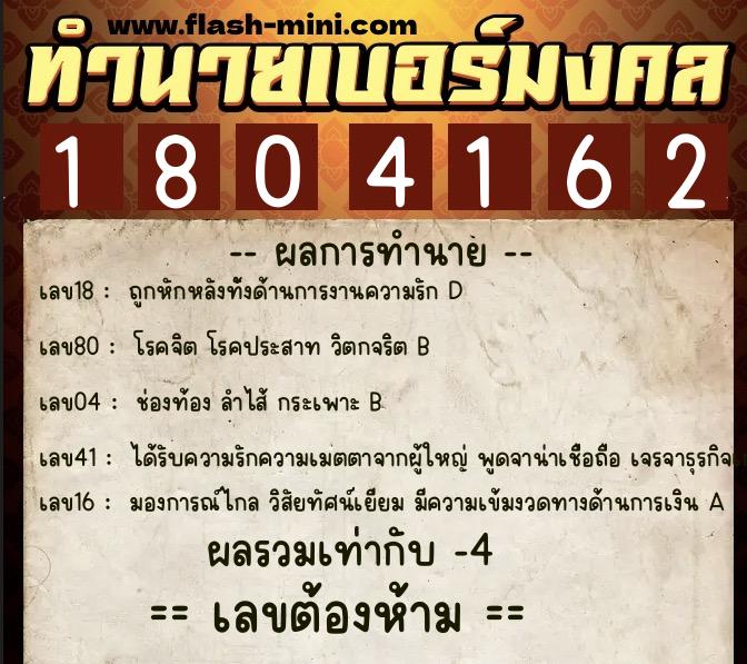 ทำนายเบอร์มงคล 0XX-1804162 ทำนายเบอร์มงคล หมายเลข 090-180416 ทำนายเบอร์มงคล 0XX-1804162 ทำนายเบอร์มงคล หมายเลข 090-180416