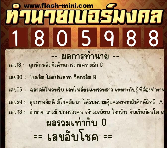 ทำนายเบอร์มงคล 0XX-1805988  ทำนายเบอร์มงคล หมายเลข 068-180598 