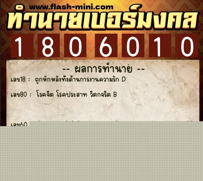 ทำนายเบอร์มงคล 0XX-1806010  ทำนายเบอร์มงคล หมายเลข 081-180601 