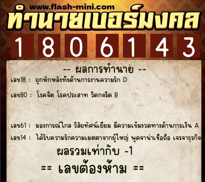 ทำนายเบอร์มงคล 0XX-1806143  ทำนายเบอร์มงคล หมายเลข 086-180614 