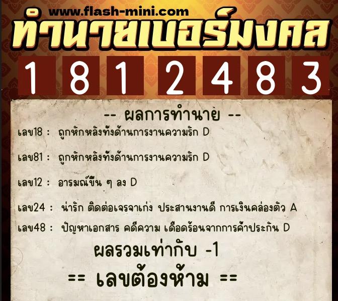ทำนายเบอร์มงคล 0XX-1812483  ทำนายเบอร์มงคล หมายเลข 082-181248 