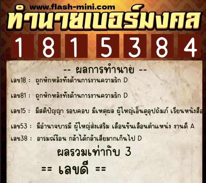 ทำนายเบอร์มงคล 0XX-1815384 ทำนายเบอร์มงคล หมายเลข 065-181538 ทำนายเบอร์มงคล 0XX-1815384 ทำนายเบอร์มงคล หมายเลข 065-181538