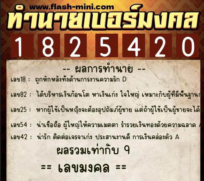 ทำนายเบอร์มงคล 0XX-1825420  ทำนายเบอร์มงคล หมายเลข 069-182542 