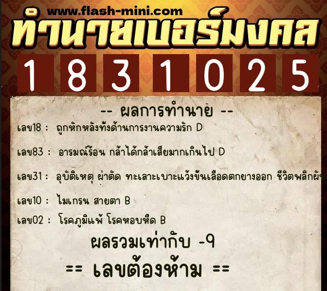 ทำนายเบอร์มงคล 0XX-1831025 ทำนายเบอร์มงคล หมายเลข 090-183102 ทำนายเบอร์มงคล 0XX-1831025 ทำนายเบอร์มงคล หมายเลข 090-183102