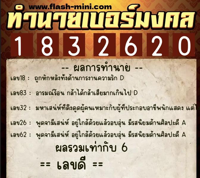 ทำนายเบอร์มงคล 0XX-1832620 ทำนายเบอร์มงคล หมายเลข 061-183262 ทำนายเบอร์มงคล 0XX-1832620 ทำนายเบอร์มงคล หมายเลข 061-183262