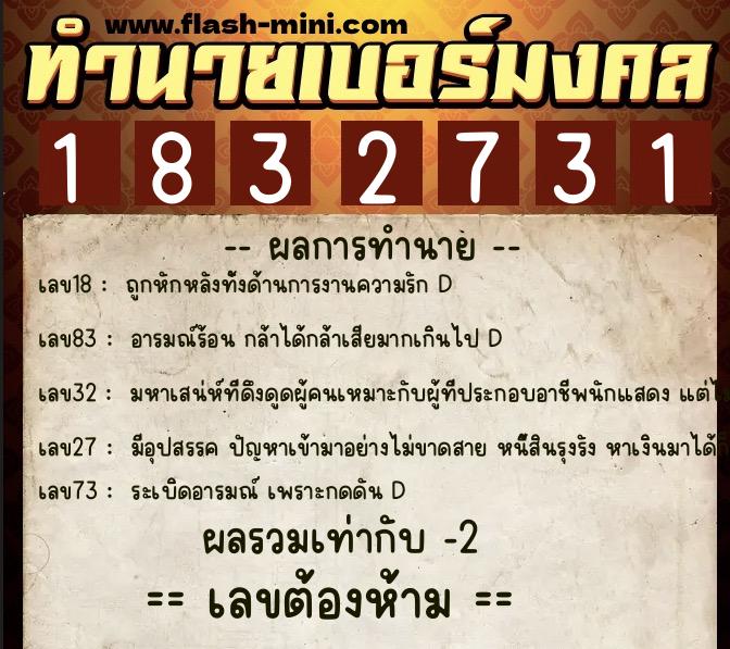 ทำนายเบอร์มงคล 0XX-1832731  ทำนายเบอร์มงคล หมายเลข 063-183273 