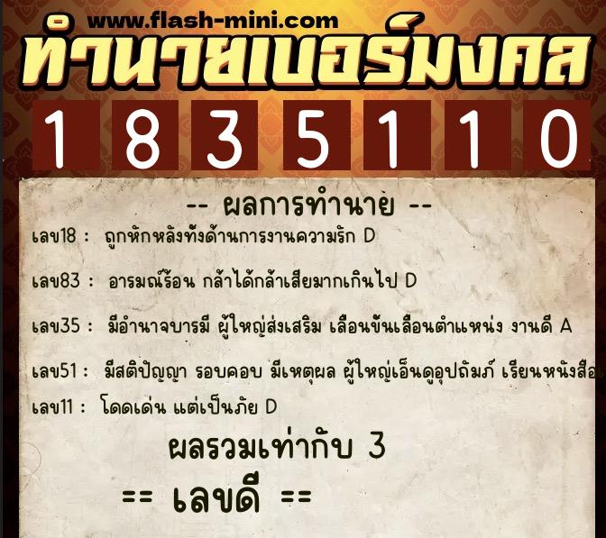 ทำนายเบอร์มงคล 0XX-1835110 ทำนายเบอร์มงคล หมายเลข 068-183511 ทำนายเบอร์มงคล 0XX-1835110 ทำนายเบอร์มงคล หมายเลข 068-183511
