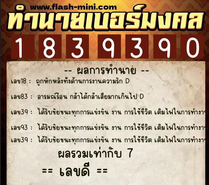 ทำนายเบอร์มงคล 0XX-1839390  ทำนายเบอร์มงคล หมายเลข 088-183939 