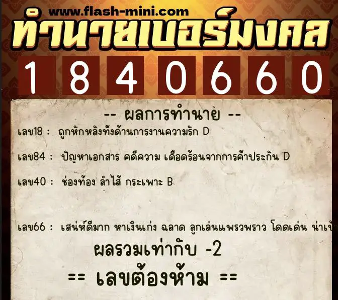 ทำนายเบอร์มงคล 0XX-1840660 ทำนายเบอร์มงคล หมายเลข 065-184066 ทำนายเบอร์มงคล 0XX-1840660 ทำนายเบอร์มงคล หมายเลข 065-184066