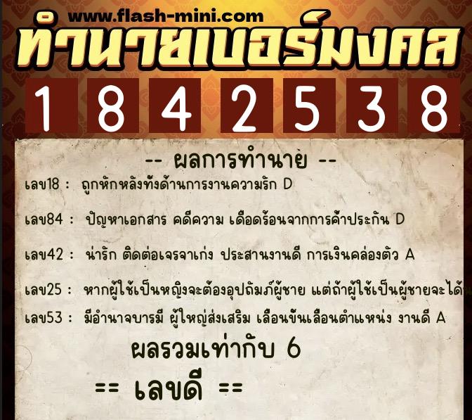 ทำนายเบอร์มงคล 0XX-1842538  ทำนายเบอร์มงคล หมายเลข 096-184253 