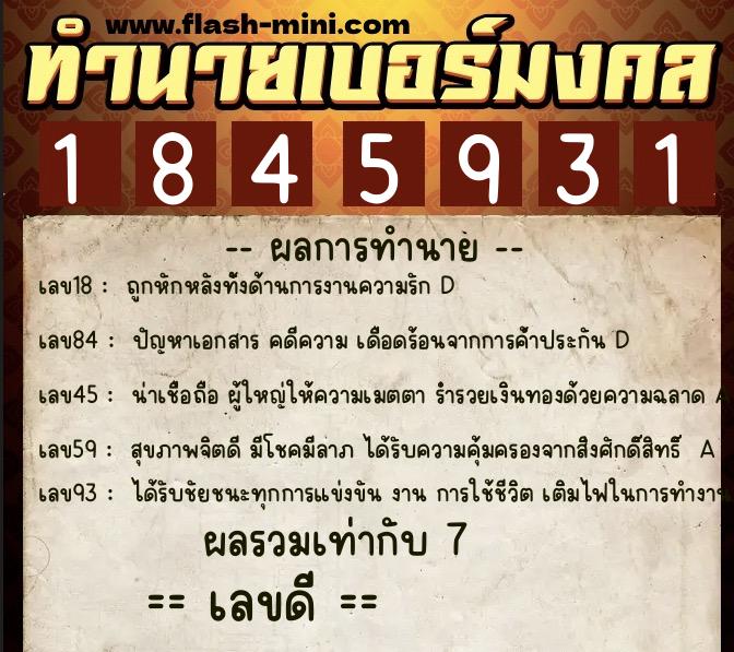 ทำนายเบอร์มงคล 0XX-1845931  ทำนายเบอร์มงคล หมายเลข 096-184593 