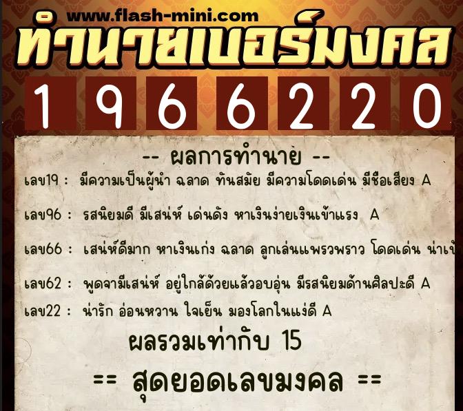ทำนายเบอร์มงคล 0XX-1966220  ทำนายเบอร์มงคล หมายเลข 080-196622 