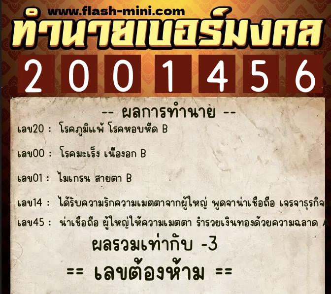 ทำนายเบอร์มงคล 0XX-2001456  ทำนายเบอร์มงคล หมายเลข 082-200145 
