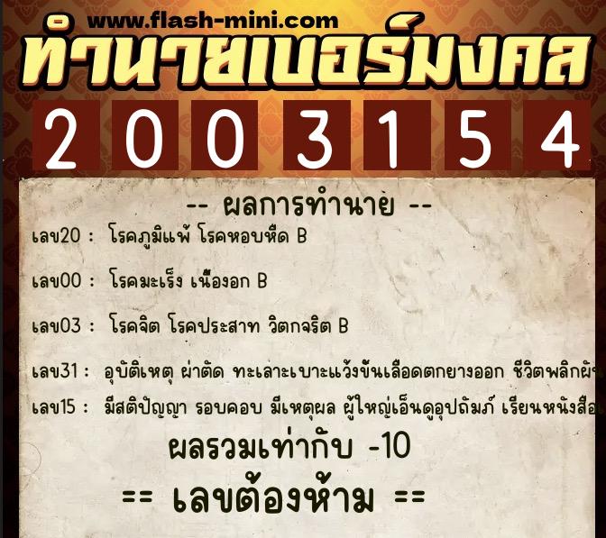 ทำนายเบอร์มงคล 0XX-2003154  ทำนายเบอร์มงคล หมายเลข 094-200315 