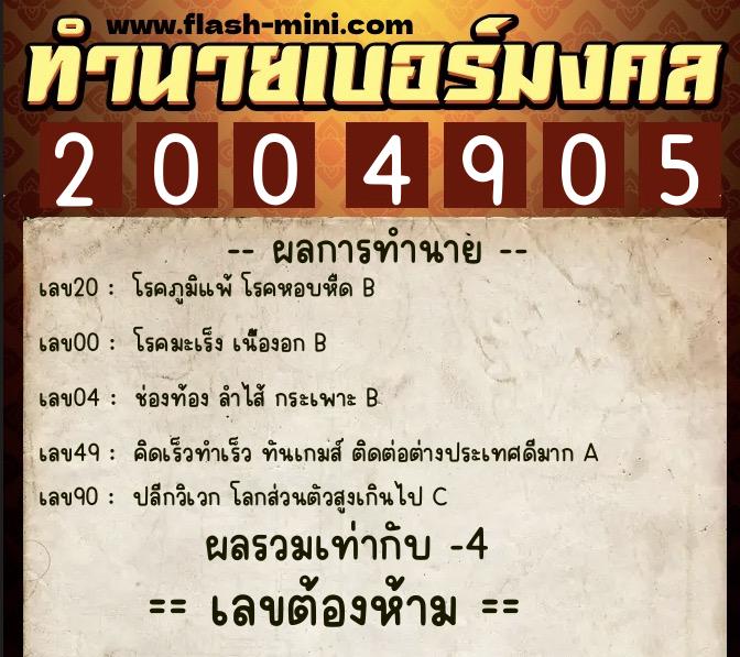 ทำนายเบอร์มงคล 0XX-2004905  ทำนายเบอร์มงคล หมายเลข 098-200490 