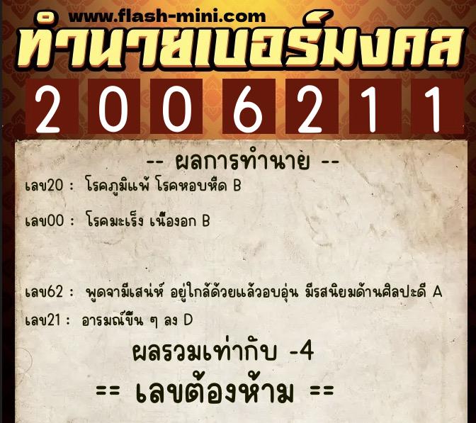 ทำนายเบอร์มงคล 0XX-2006211  ทำนายเบอร์มงคล หมายเลข 089-200621 