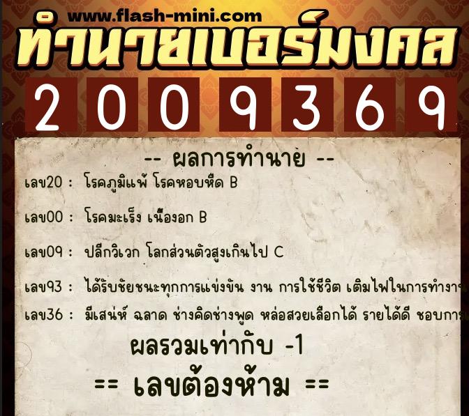 ทำนายเบอร์มงคล 0XX-2009369  ทำนายเบอร์มงคล หมายเลข 086-200936 