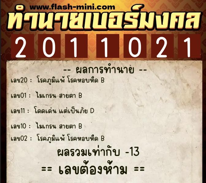 ทำนายเบอร์มงคล 0XX-2011021  ทำนายเบอร์มงคล หมายเลข 094-201102 