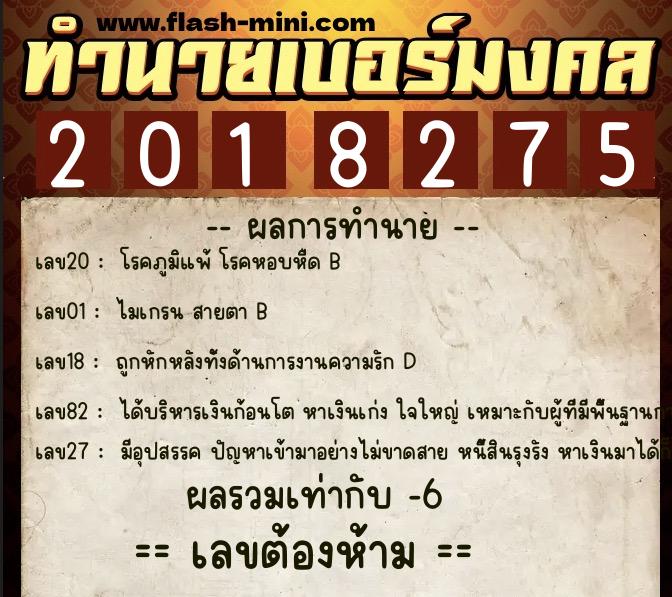 ทำนายเบอร์มงคล 0XX-2018275  ทำนายเบอร์มงคล หมายเลข 095-201827 