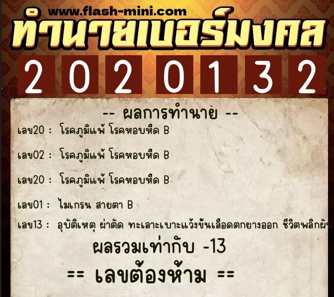 ทำนายเบอร์มงคล 0XX-2020132  ทำนายเบอร์มงคล หมายเลข 066-202013 