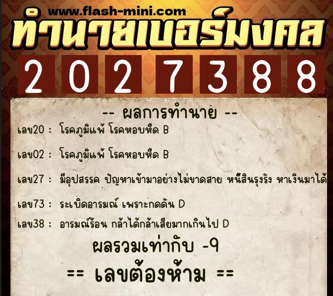 ทำนายเบอร์มงคล 0XX-2027388 ทำนายเบอร์มงคล หมายเลข 095-202738 ทำนายเบอร์มงคล 0XX-2027388 ทำนายเบอร์มงคล หมายเลข 095-202738