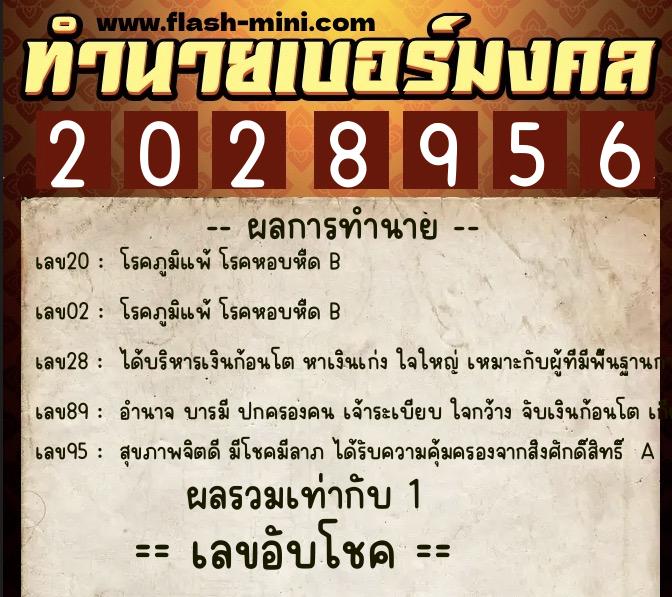 ทำนายเบอร์มงคล 0XX-2028956  ทำนายเบอร์มงคล หมายเลข 066-202895 