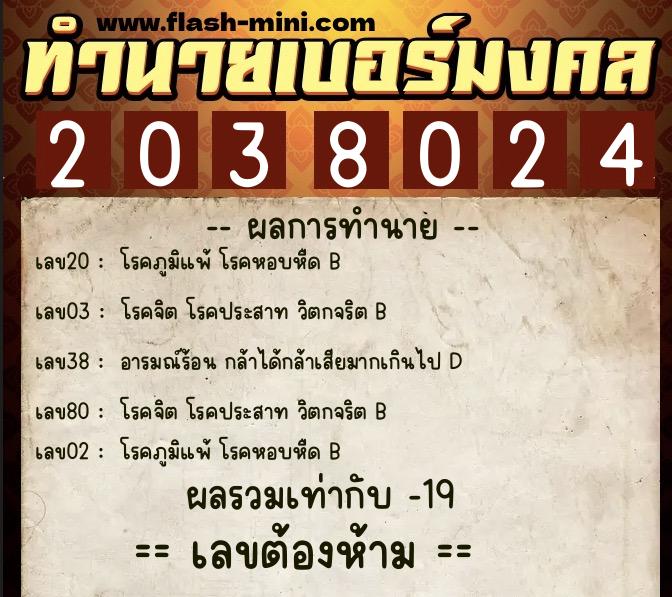 ทำนายเบอร์มงคล 0XX-2038024  ทำนายเบอร์มงคล หมายเลข 093-203802 