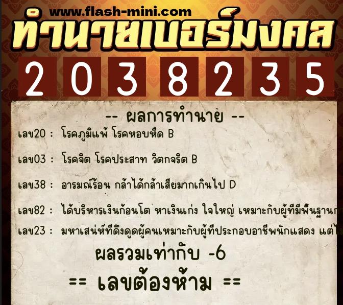 ทำนายเบอร์มงคล 0XX-2038235 ทำนายเบอร์มงคล หมายเลข 090-203823 ทำนายเบอร์มงคล 0XX-2038235 ทำนายเบอร์มงคล หมายเลข 090-203823