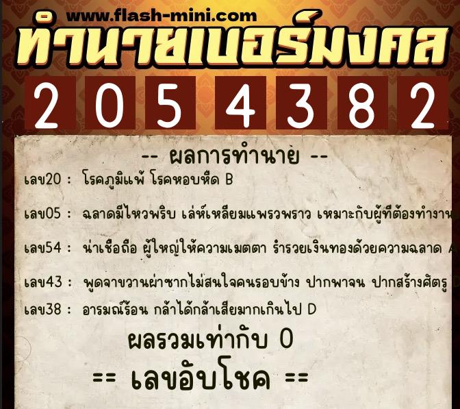 ทำนายเบอร์มงคล 0XX-2054382  ทำนายเบอร์มงคล หมายเลข 081-205438 