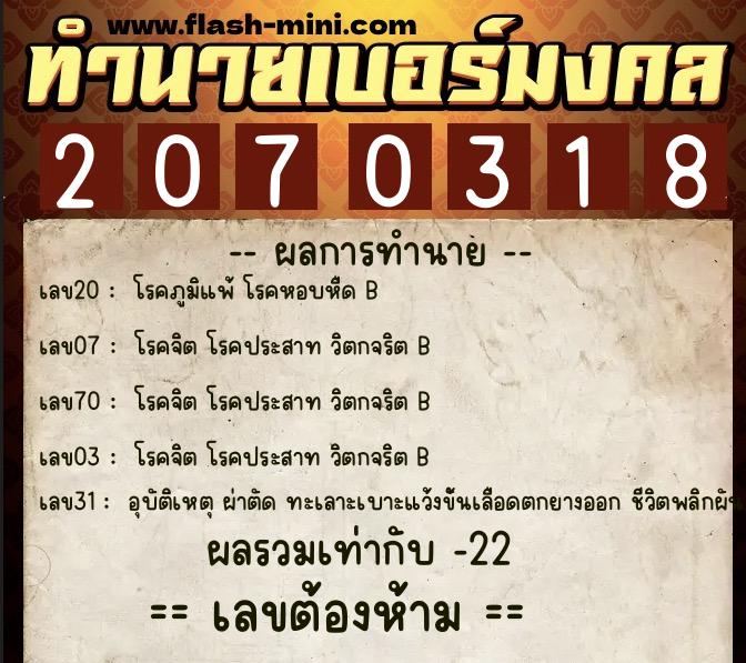ทำนายเบอร์มงคล 0XX-2070318 ทำนายเบอร์มงคล หมายเลข 068-207031 ทำนายเบอร์มงคล 0XX-2070318 ทำนายเบอร์มงคล หมายเลข 068-207031