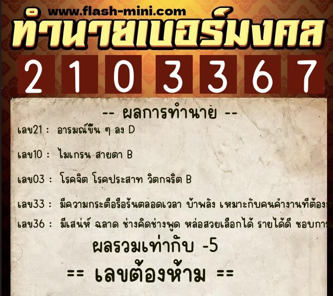 ทำนายเบอร์มงคล 0XX-2103367 ทำนายเบอร์มงคล หมายเลข 088-210336 ทำนายเบอร์มงคล 0XX-2103367 ทำนายเบอร์มงคล หมายเลข 088-210336